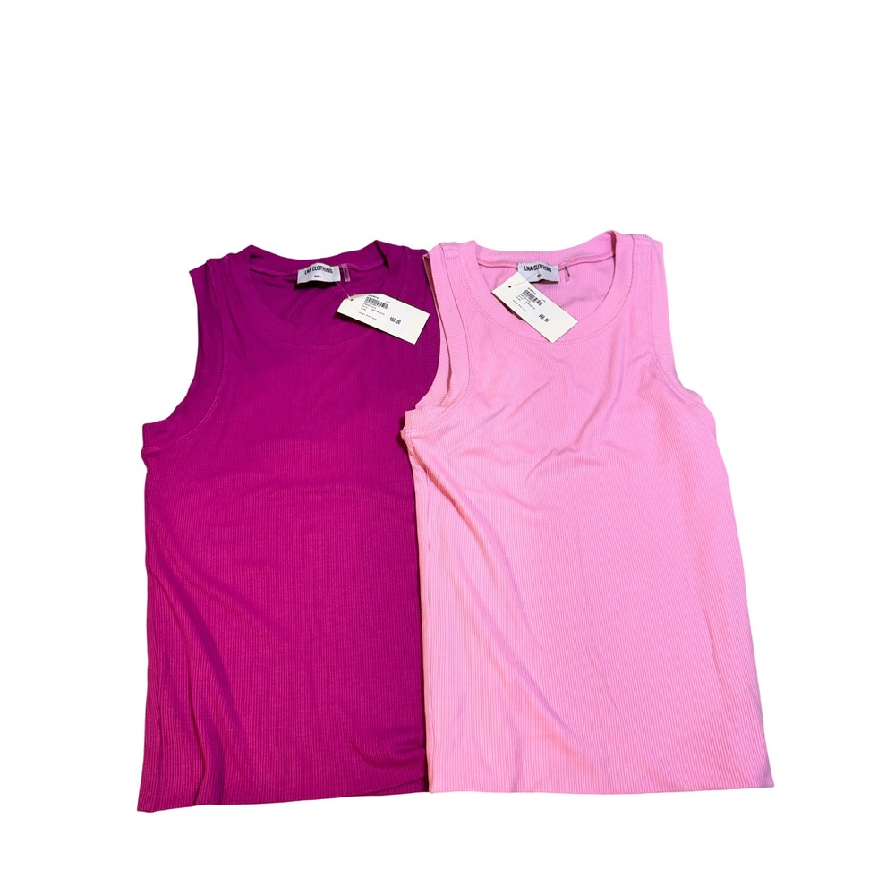 LNA Clothing Jones Rib Tank Bundle Deep Orchid Pirouette Pink Small NWT 2 Pack